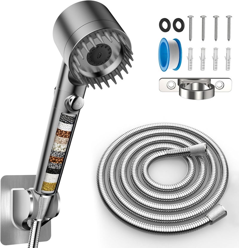 PWERAN RV Shower Head Filtered Shower Head with Hose 3 Setting High Pressure Showerhead with On Off Switch for Travel Trailer - Image 1